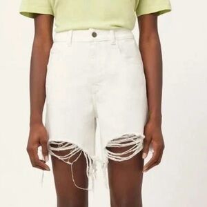New DL1961 women's Emilie Ripped High Waist Fray Hem Denim Shorts - white - 32